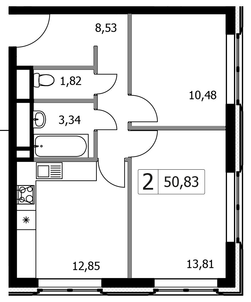 2-комнатная 50 м2 в ЖК Городские Истории корпус null этаж 11
