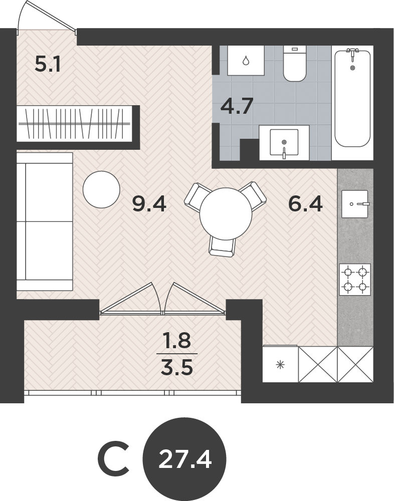 Студия 27 м2 в ЖК Левада корпус null этаж 1