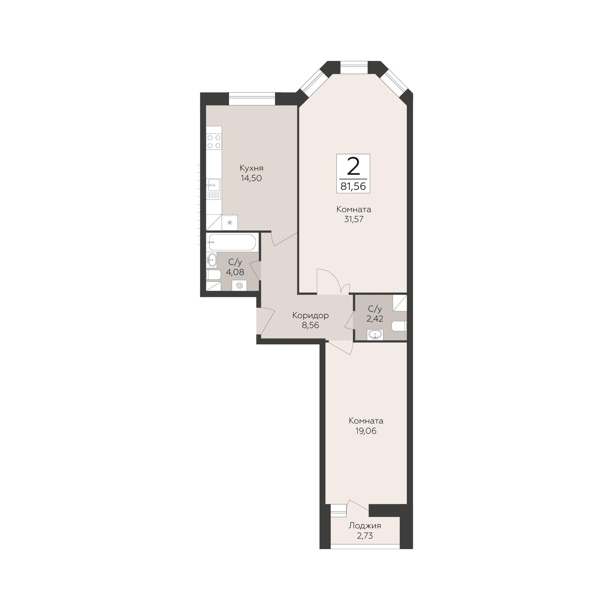 2-комнатная 81 м2 в ЖК Пахра Сити корпус null этаж 7