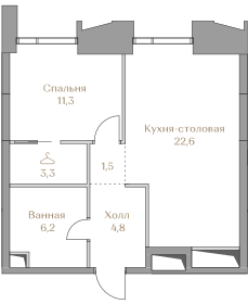 1-комнатная 49 м2 в ЖК Коллекция Лужники корпус null этаж 2