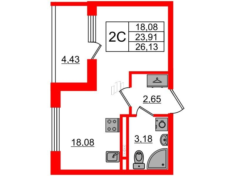 Студия 24 м2 в ЖК Дворцовый фасад корпус null этаж 2
