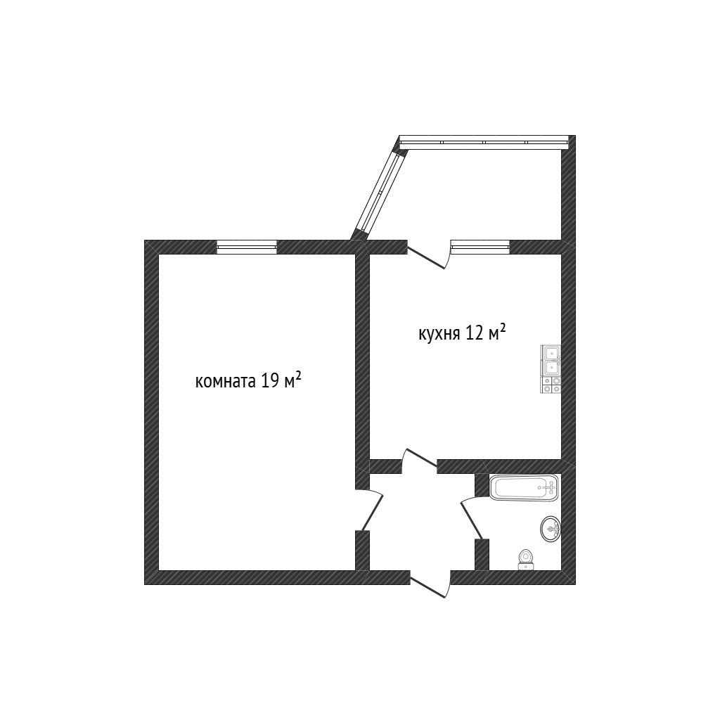 1-комнатная 38.9 м2 в ЖК undefined корпус null этаж 7