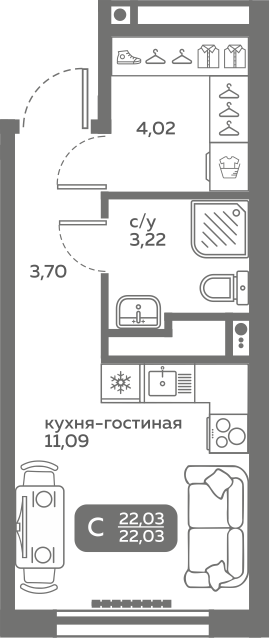 Студия 22 м2 в ЖК Меридиан Слобода корпус null этаж 10