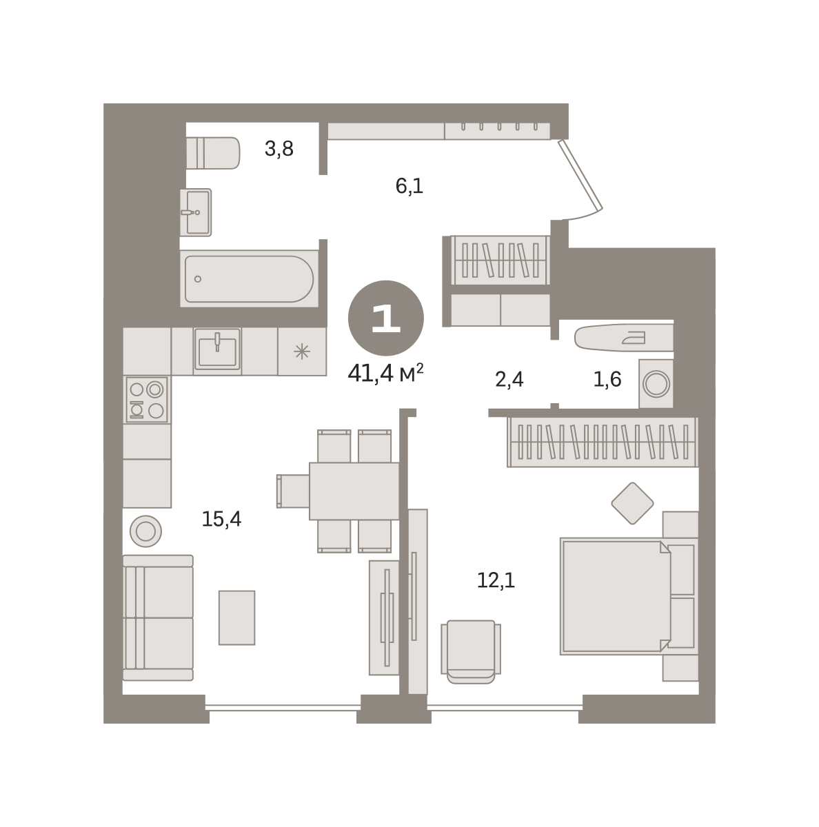 1-комнатная 41 м2 в ЖК Квартал Герцена корпус null этаж 6