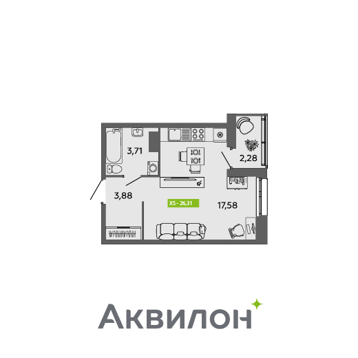 Студия 26 м2 в ЖК Аквилон MySky корпус null этаж 4
