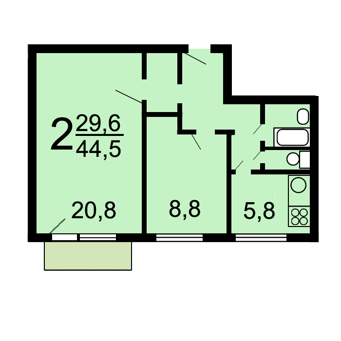 2-комнатная 44.5 м2 в ЖК undefined корпус null этаж 10
