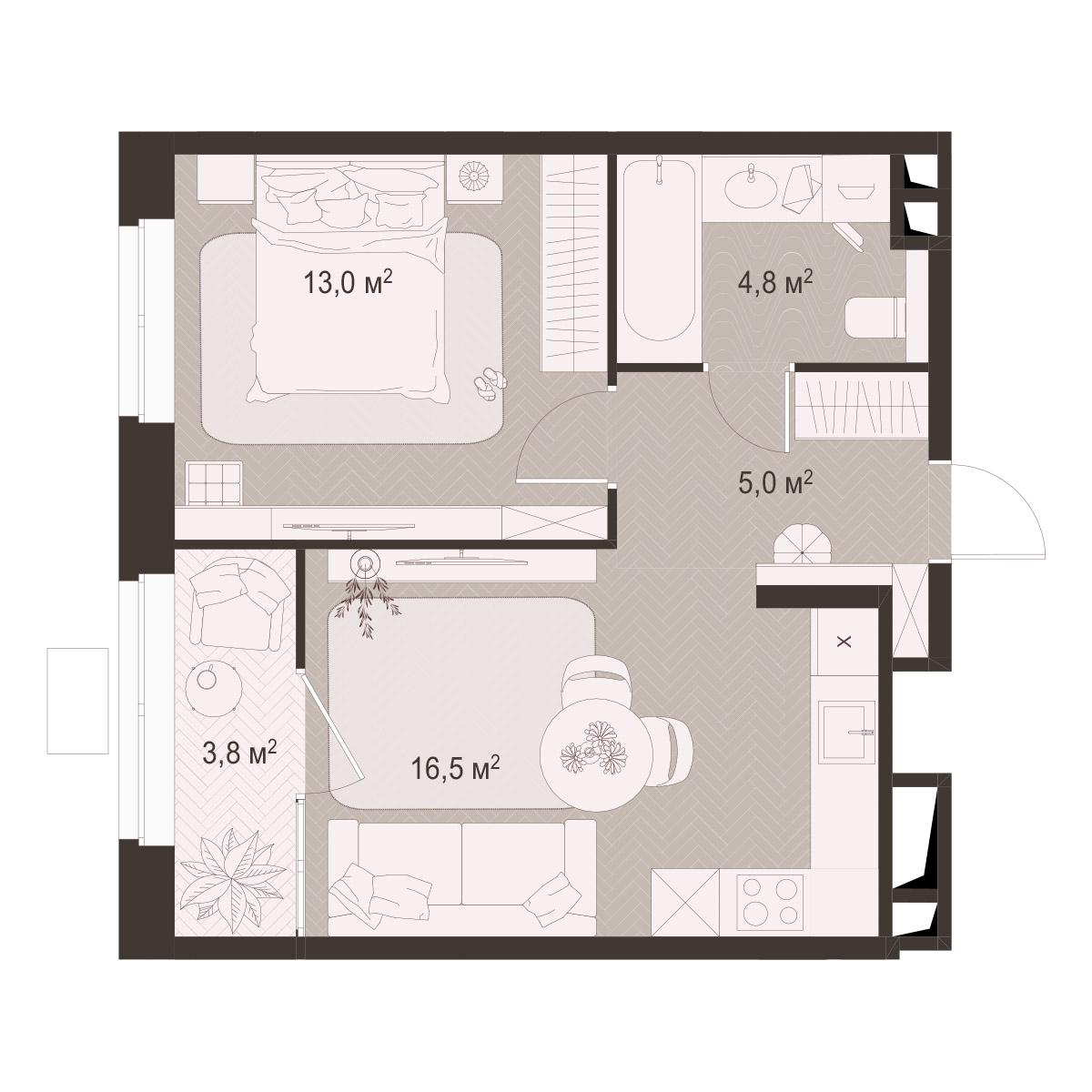1-комнатная 43 м2 в ЖК Гранд Комфорт-3 корпус null этаж 11