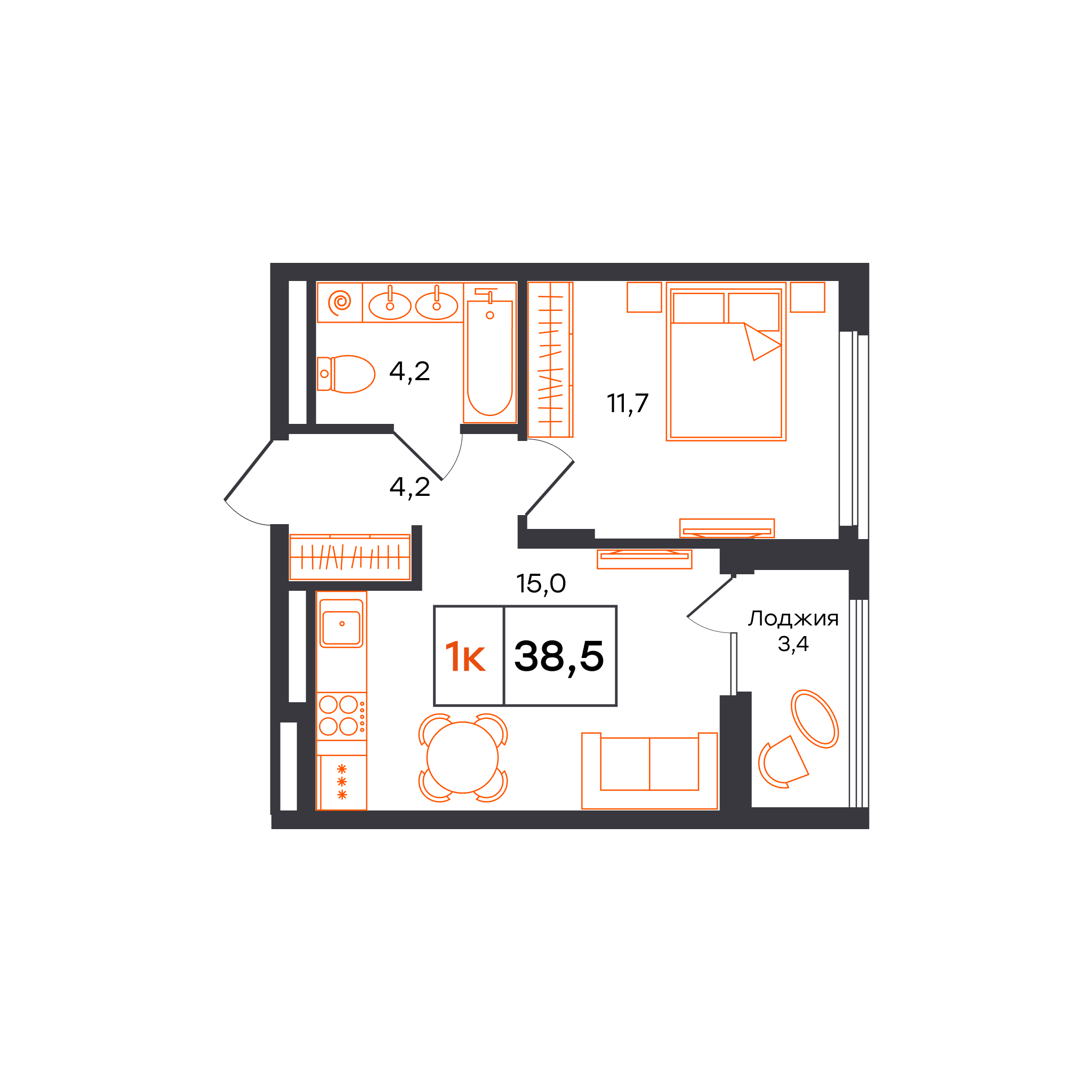 1-комнатная 38 м2 в ЖК Александровский корпус null этаж 6