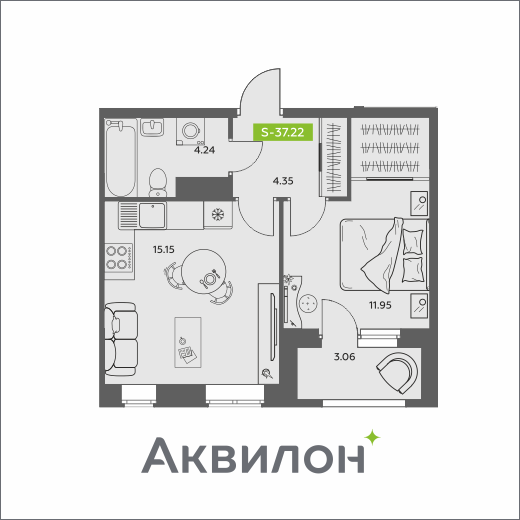 Студия 37 м2 в ЖК Аквилон АКВАРТАЛ корпус null этаж 11