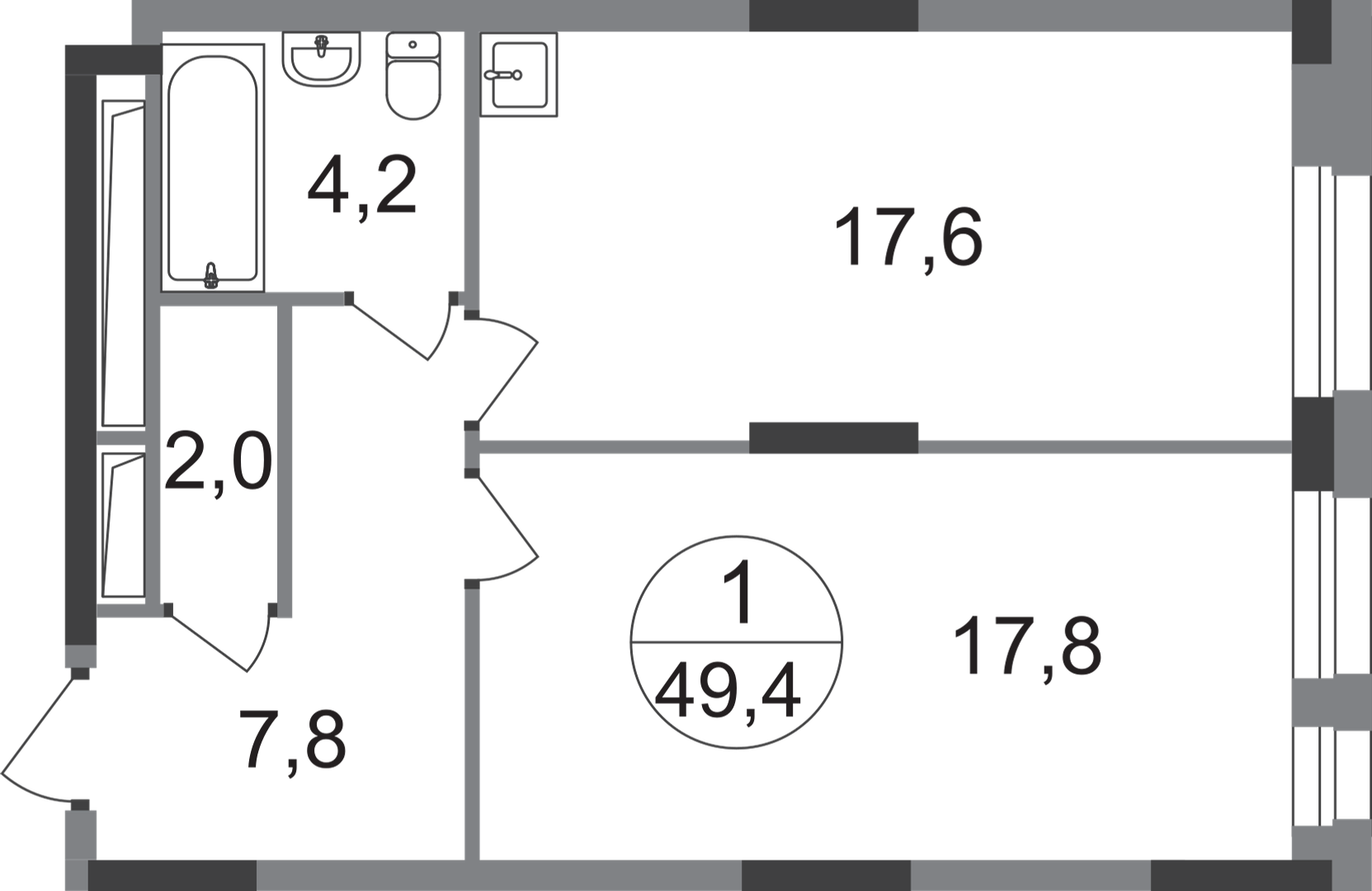 1-комнатная 49 м2 в ЖК Первый Московский корпус null этаж 9