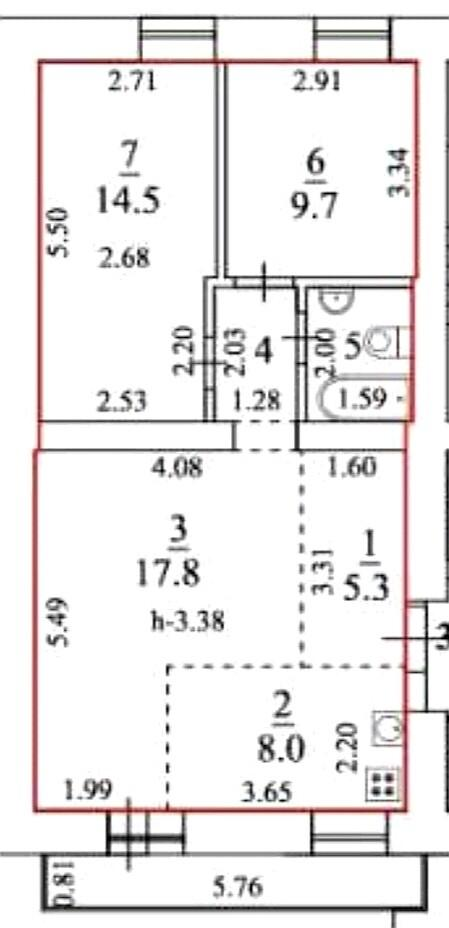 3-комнатная 61.1 м2 в ЖК undefined корпус null этаж 1