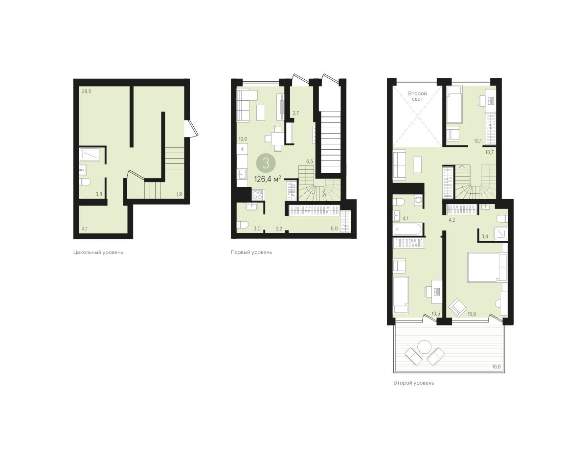 3-комнатная 126 м2 в ЖК Авиатор корпус null этаж 1