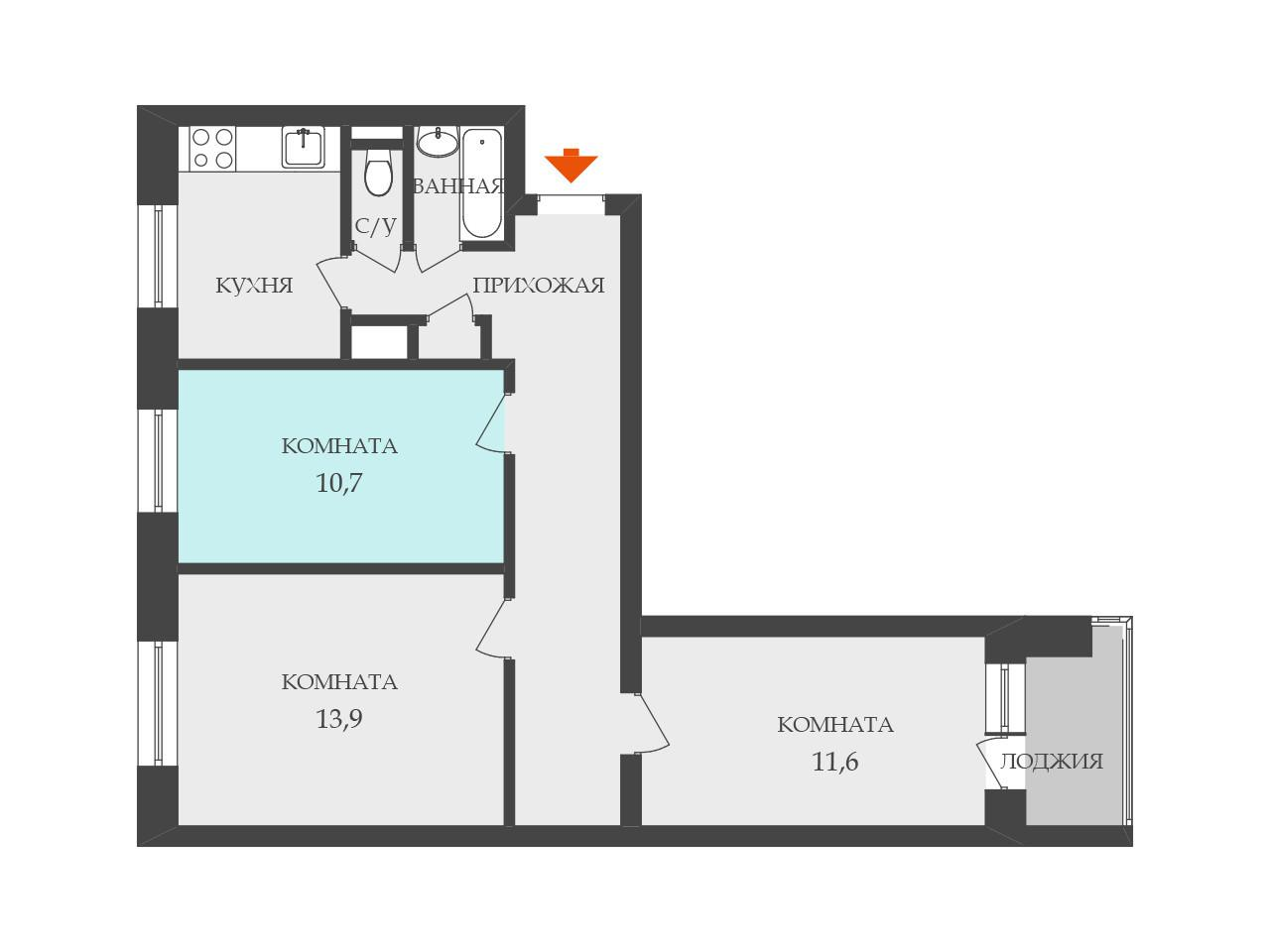 Студия 10.7 м2 в ЖК undefined корпус null этаж 5