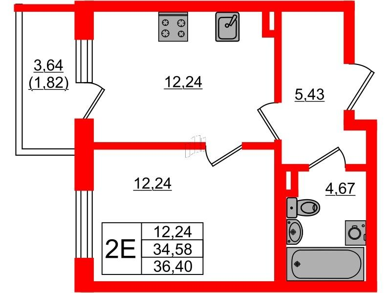 1-комнатная 34 м2 в ЖК Золотые купола. Новая История корпус null этаж 1