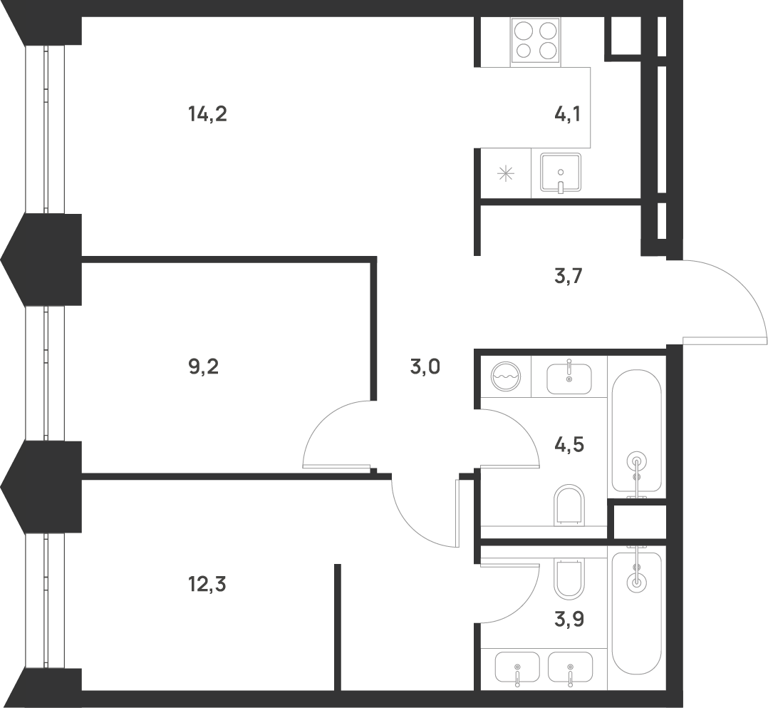 2-комнатная 54 м2 в ЖК Voice Towers корпус null этаж 35