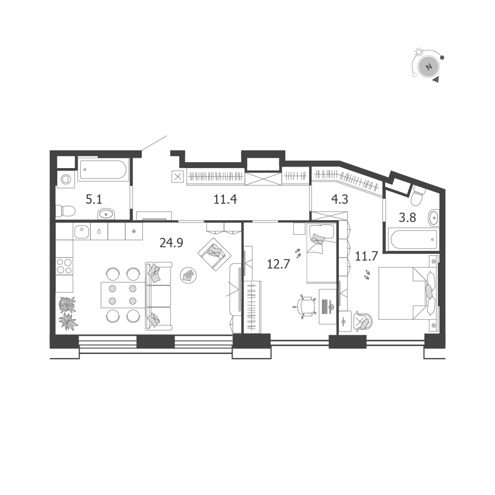 2-комнатная 73 м2 в ЖК Воксхолл корпус null этаж 4