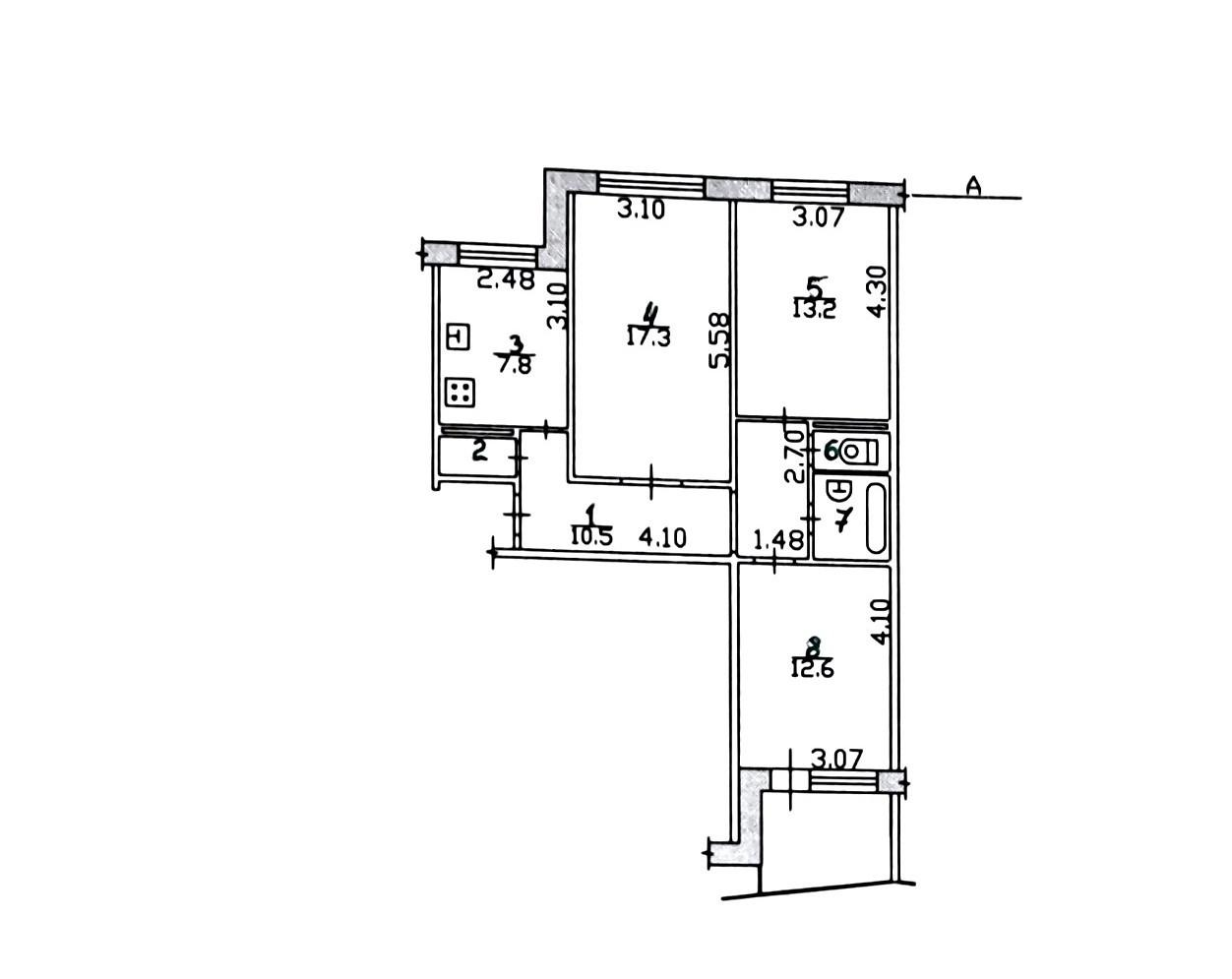 3-комнатная 66.4 м2 в ЖК undefined корпус null этаж 7