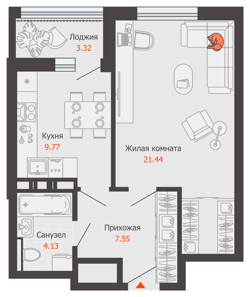 1-комнатная 45 м2 в ЖК Камаполис корпус null этаж 10