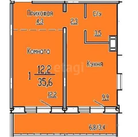 1-комнатная 35.6 м2 в ЖК undefined корпус null этаж 10