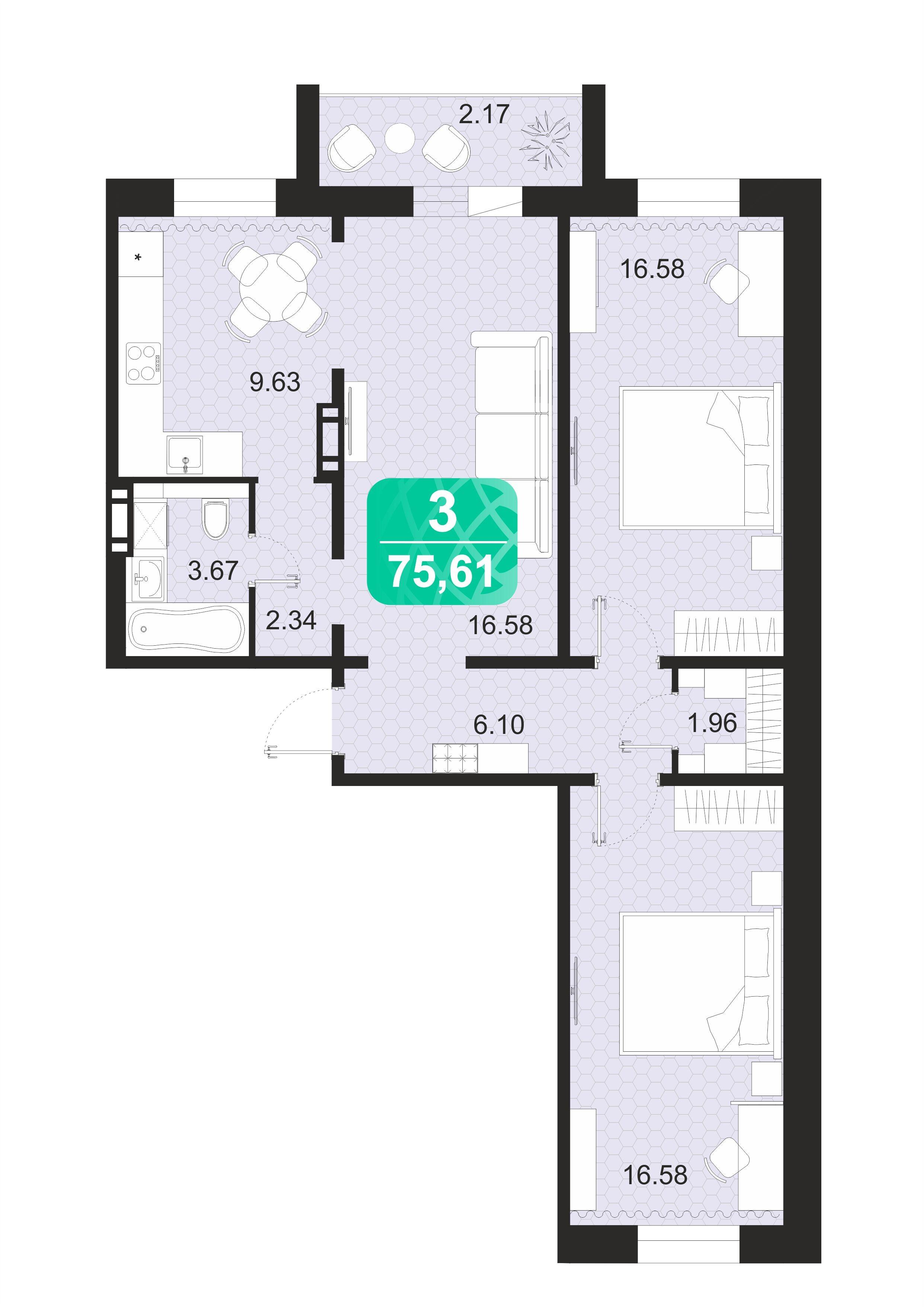 3-комнатная 75 м2 в ЖК Серебряный бор корпус null этаж 9