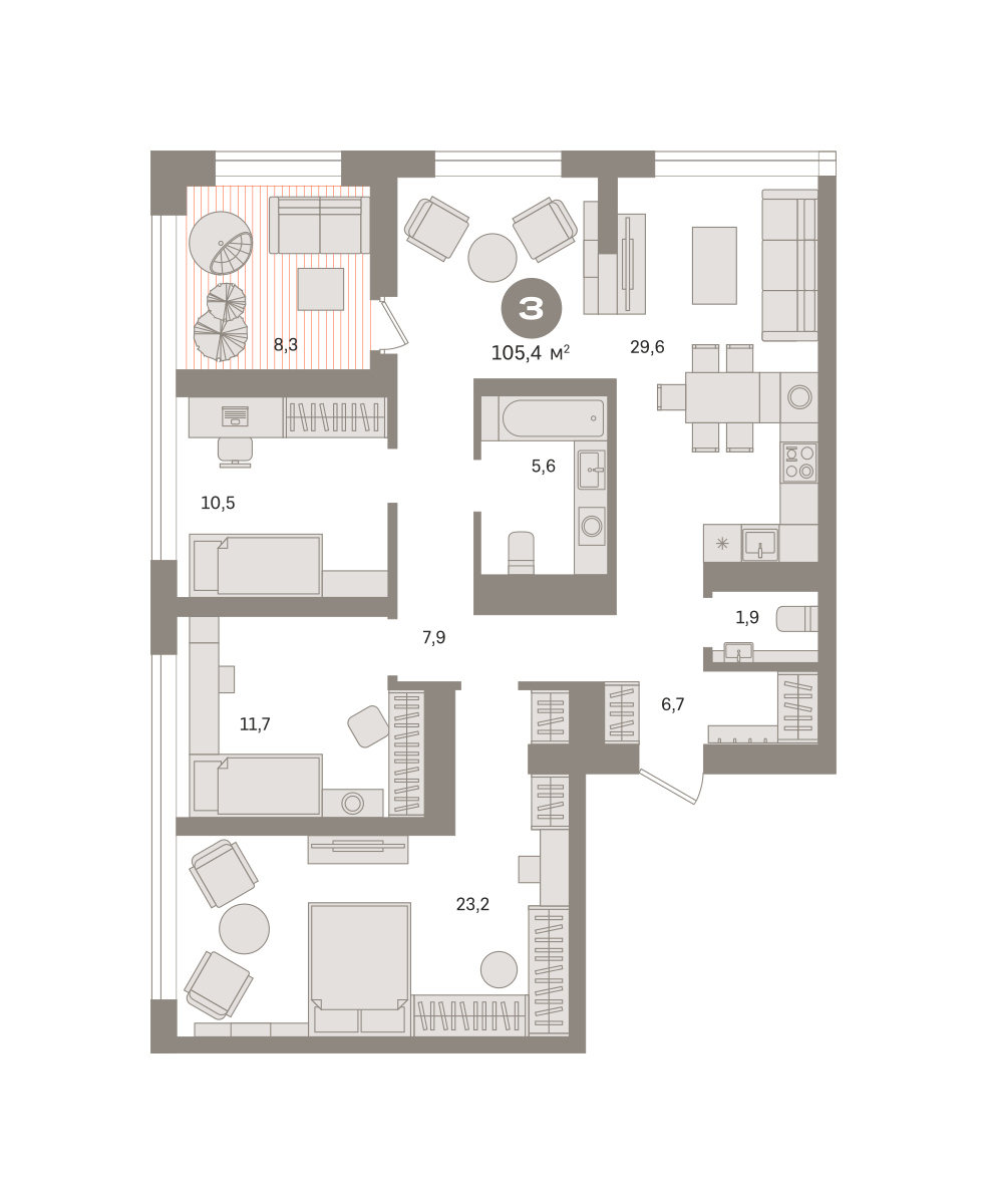 3-комнатная 108 м2 в ЖК Квартал Издание корпус null этаж 29