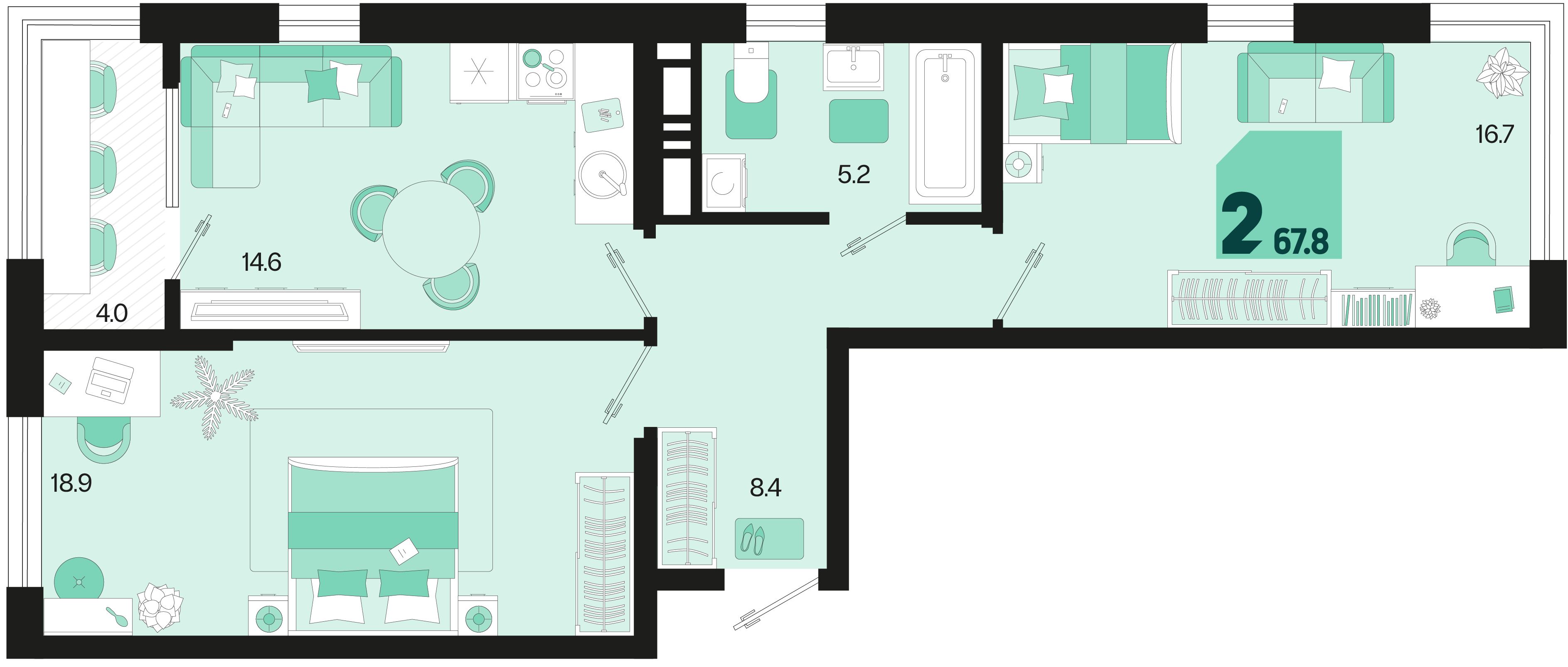 2-комнатная 67 м2 в ЖК Первое место корпус null этаж 13