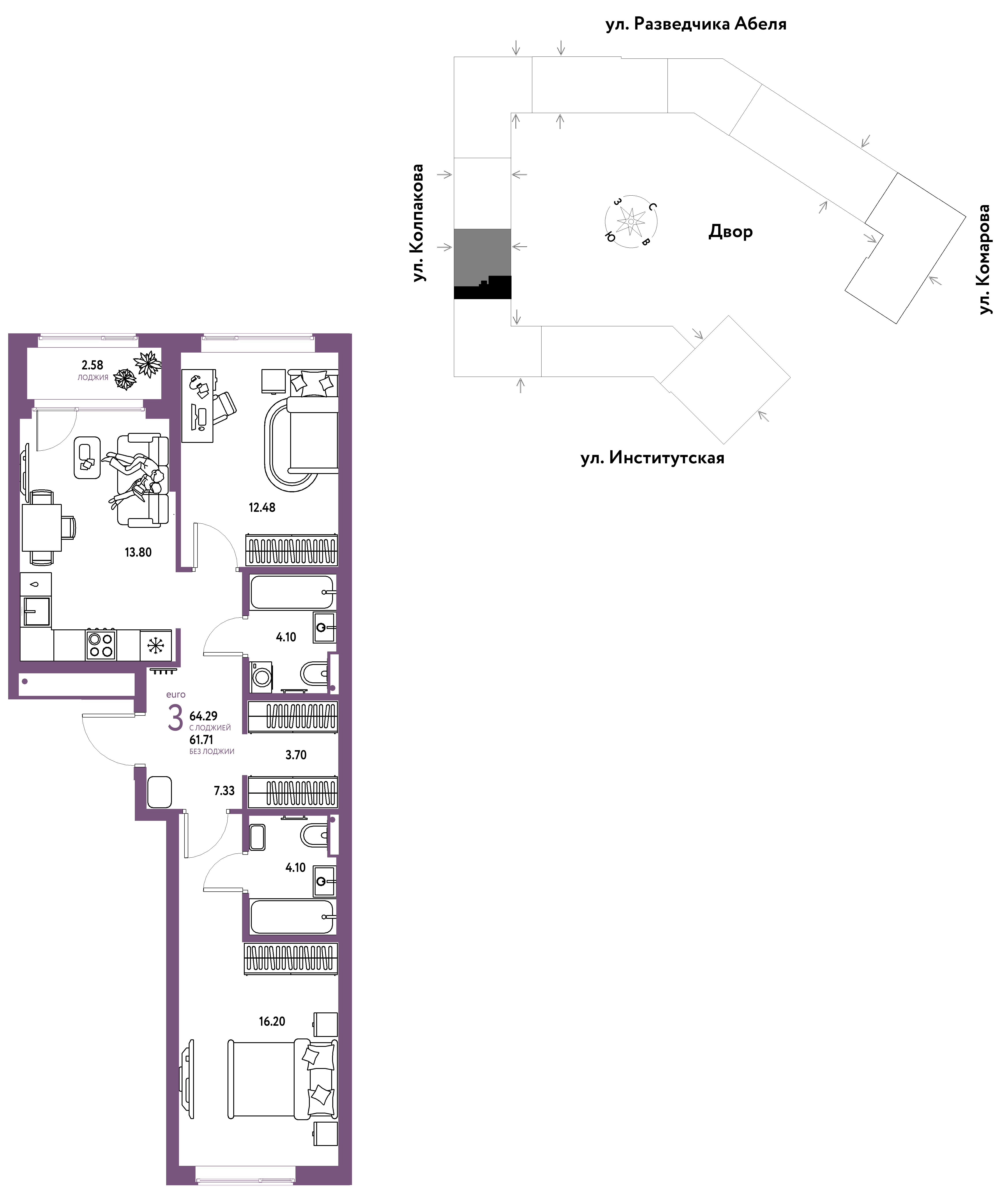 Студия 64 м2 в ЖК Страна.Парковая корпус null этаж 3