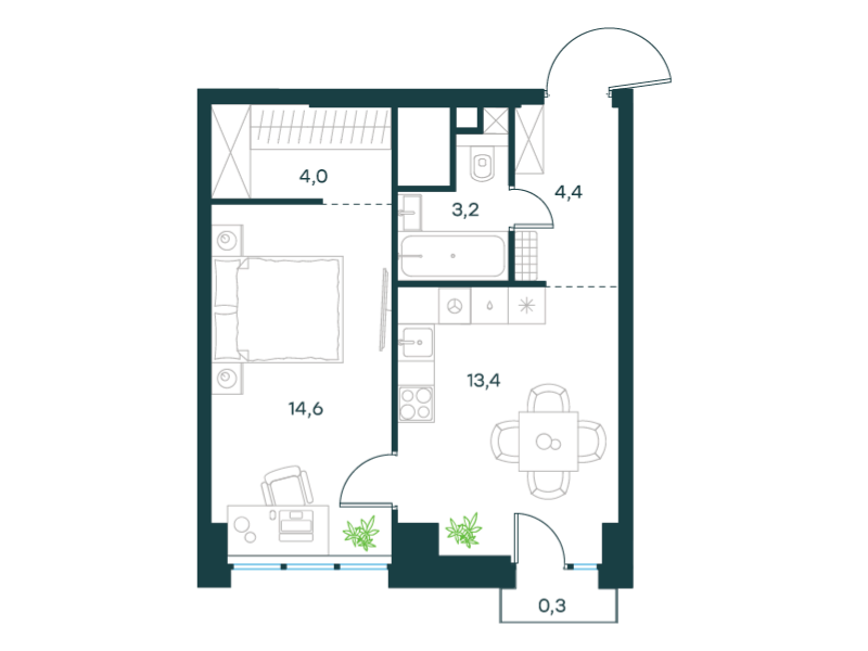 1-комнатная 39 м2 в ЖК Level Селигерская корпус null этаж 4