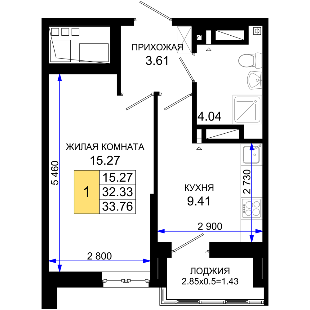 1-комнатная 33 м2 в ЖК Октябрь парк корпус null этаж 18