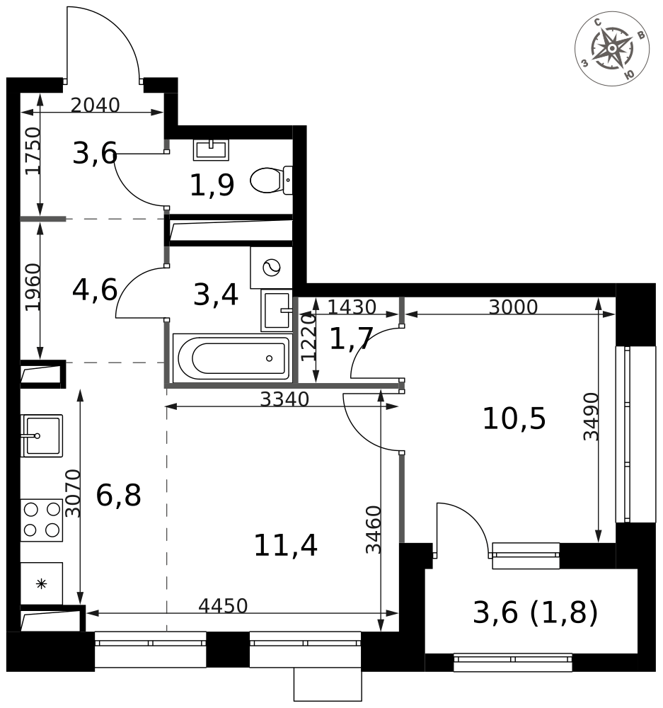 2-комнатная 45 м2 в ЖК 1-й Саларьевский корпус null этаж 17