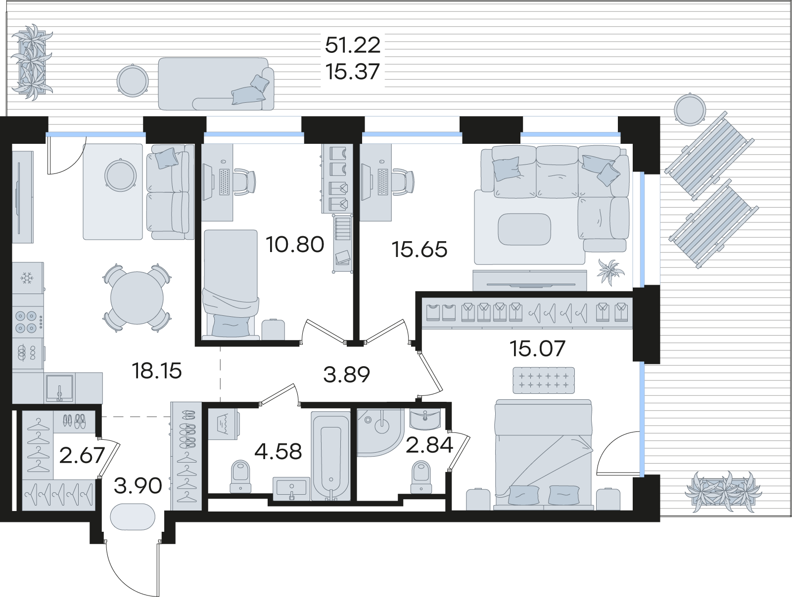 3-комнатная 92 м2 в ЖК Статус на Гребном канале корпус null этаж 2