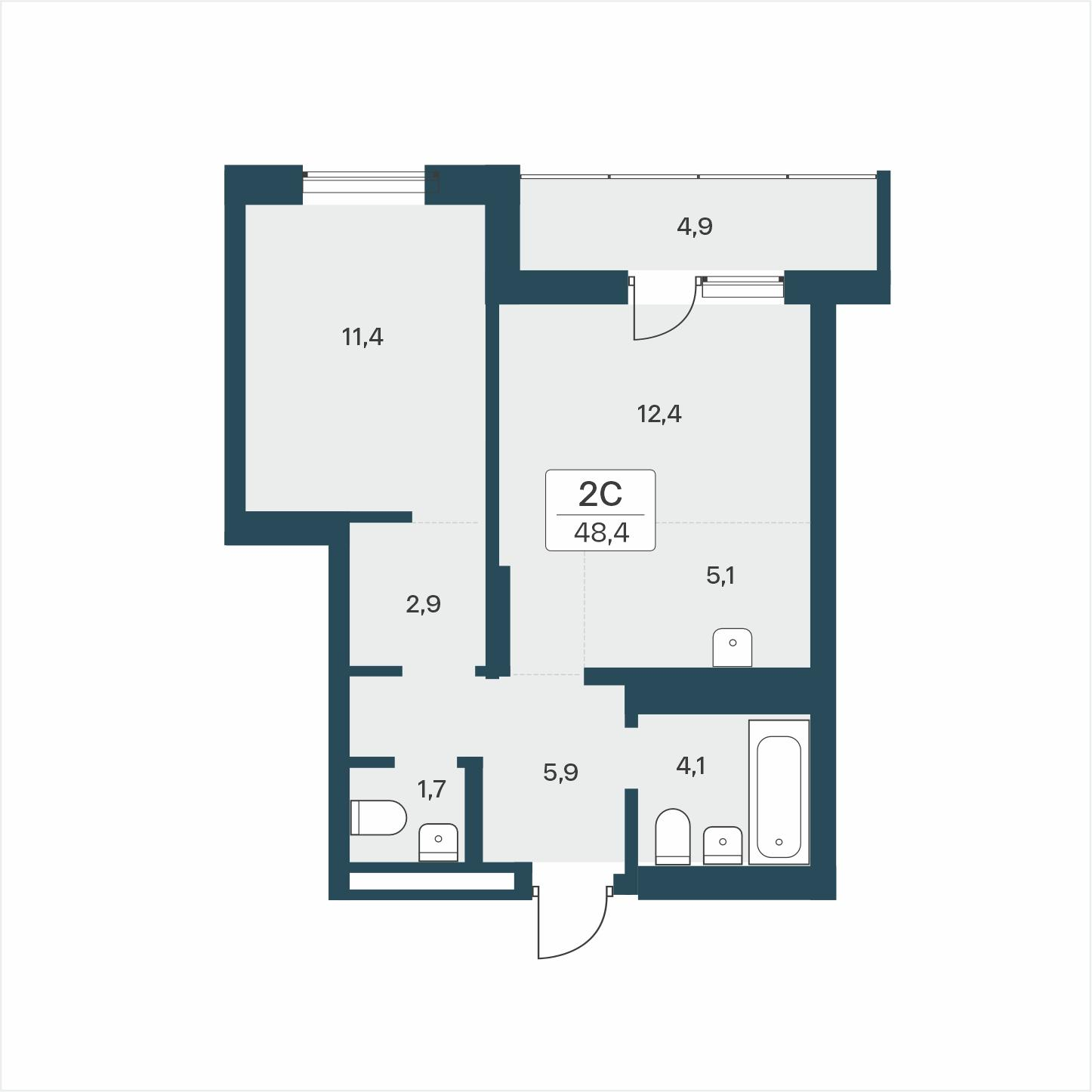 2-комнатная 48 м2 в ЖК Расцветай на Учительской корпус null этаж 5