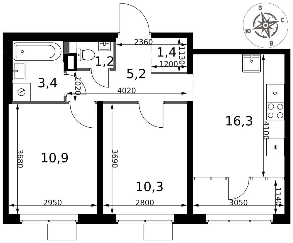2-комнатная 48 м2 в ЖК 1-й Химкинский корпус null этаж 2