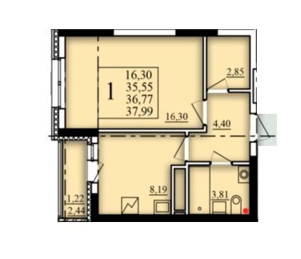 1-комнатная 36 м2 в ЖК Паруса корпус null этаж 15