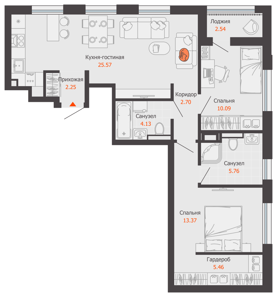 3-комнатная 71 м2 в ЖК Камаполис корпус null этаж 11