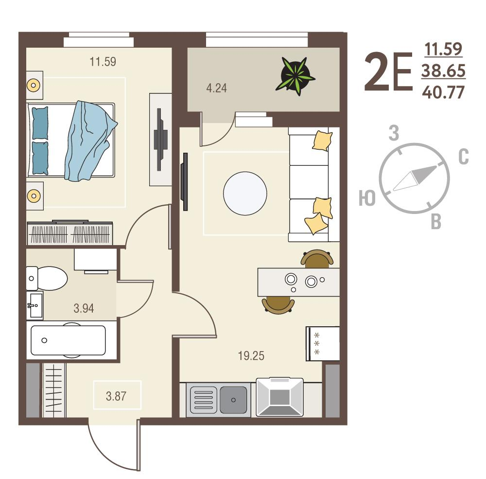 1-комнатная 40 м2 в ЖК Инстеп.Сити корпус null этаж 15