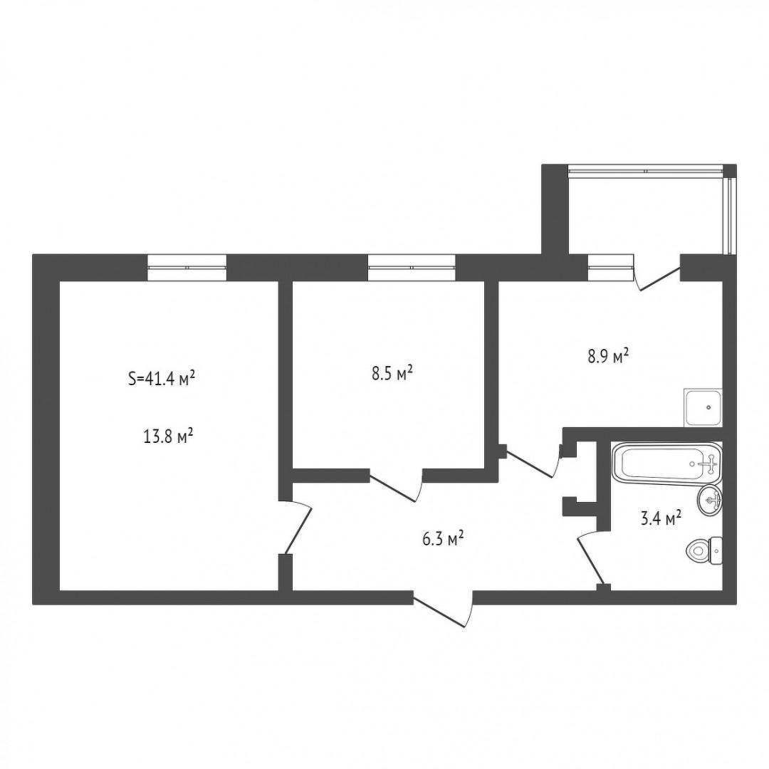 2-комнатная 41.4 м2 в ЖК undefined корпус null этаж 7