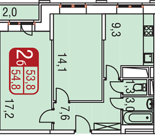 3-комнатная 55 м2 в ЖК undefined корпус null этаж 22