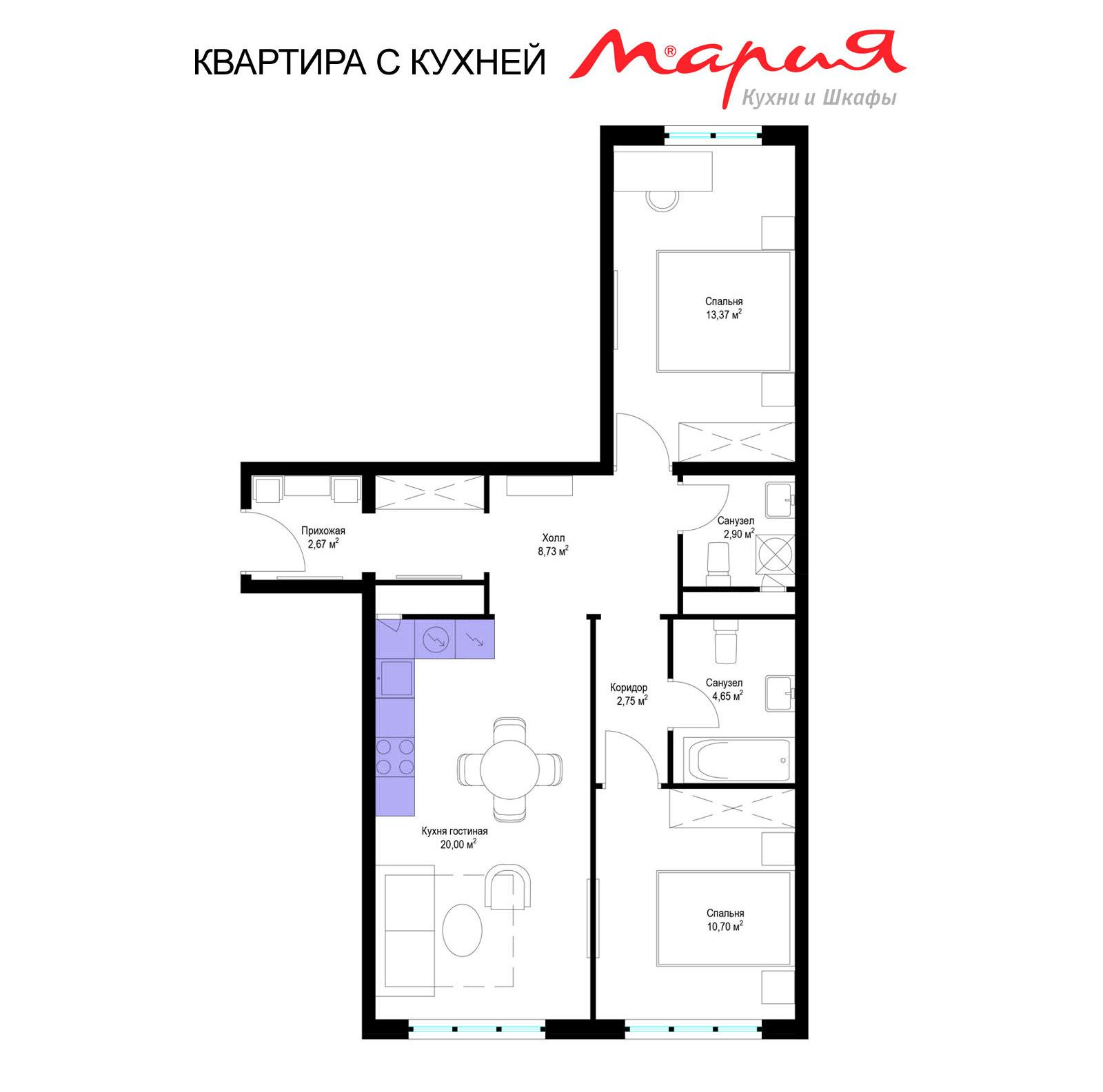 3-комнатная 65 м2 в ЖК Эко Видное 2.0 корпус null этаж 9