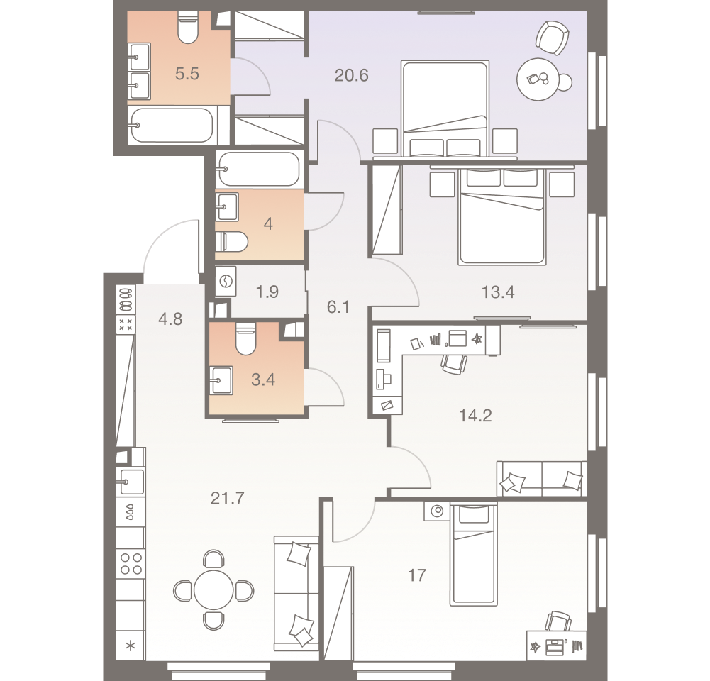 5-комнатная 112 м2 в ЖК Twelve корпус null этаж 27