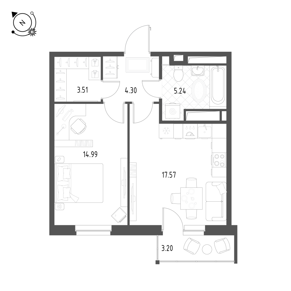 1-комнатная 46 м2 в ЖК Rauta корпус null этаж 6