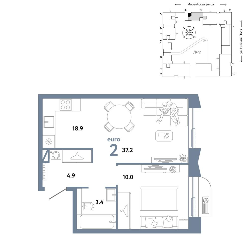 2-комнатная 37 м2 в ЖК Страна.Заречная корпус null этаж 6