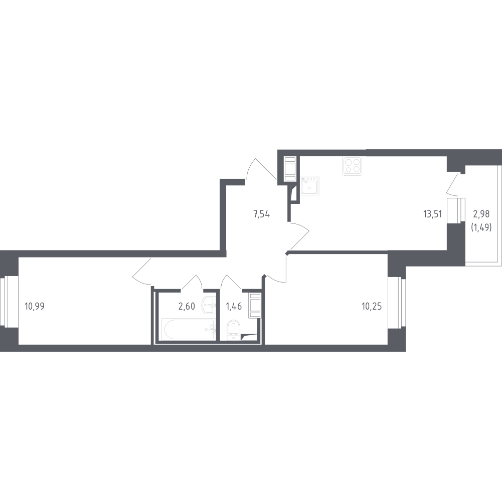 2-комнатная 47 м2 в ЖК Новое Колпино корпус null этаж 10