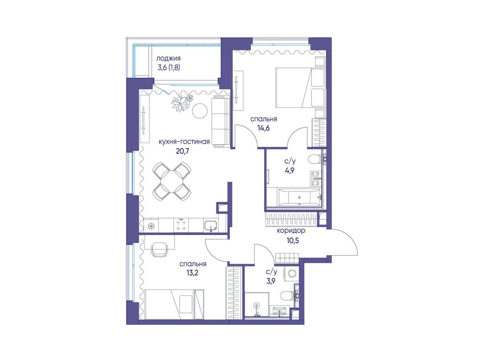 1-комнатная 69 м2 в ЖК Остров корпус null этаж 16