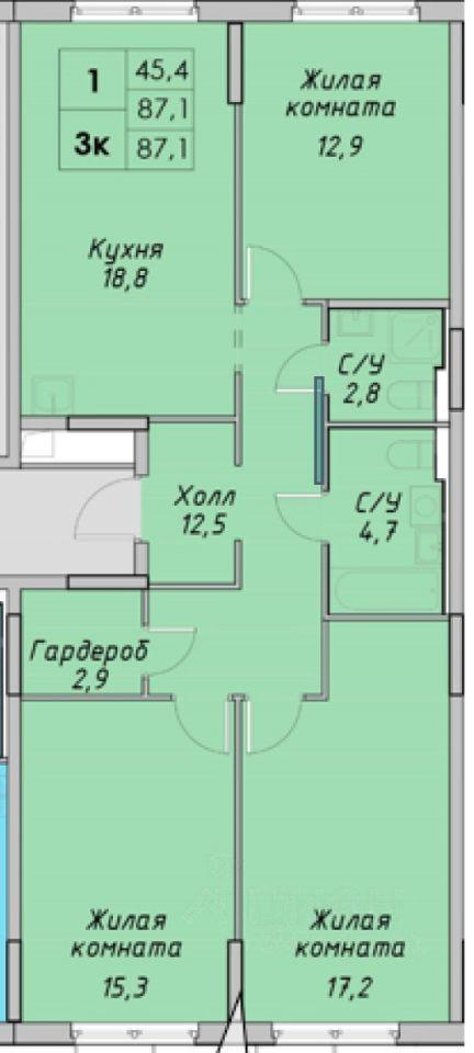 3-комнатная 86 м2 в ЖК undefined корпус null этаж 4