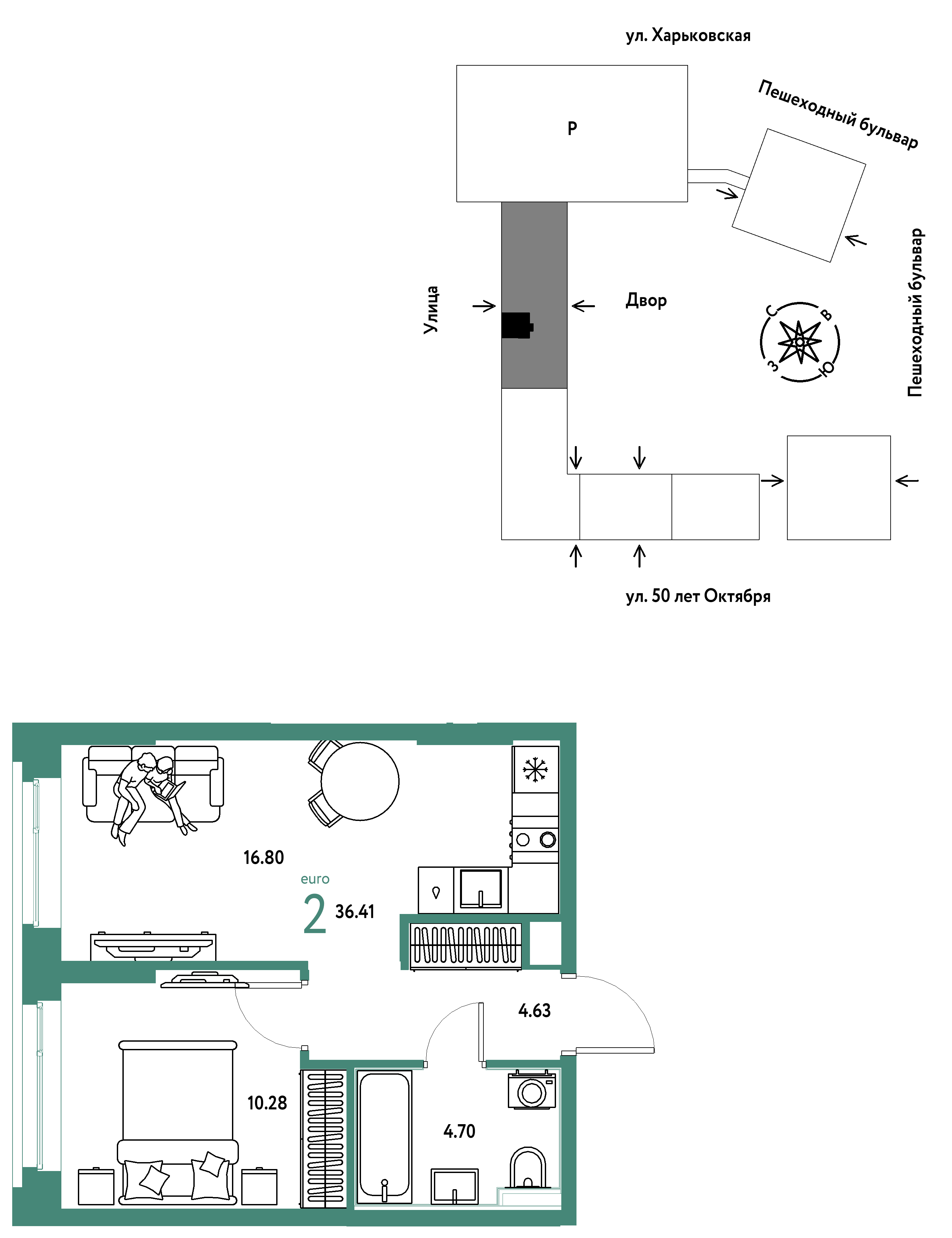 2-комнатная 36 м2 в ЖК Сердце Сибири корпус null этаж 4