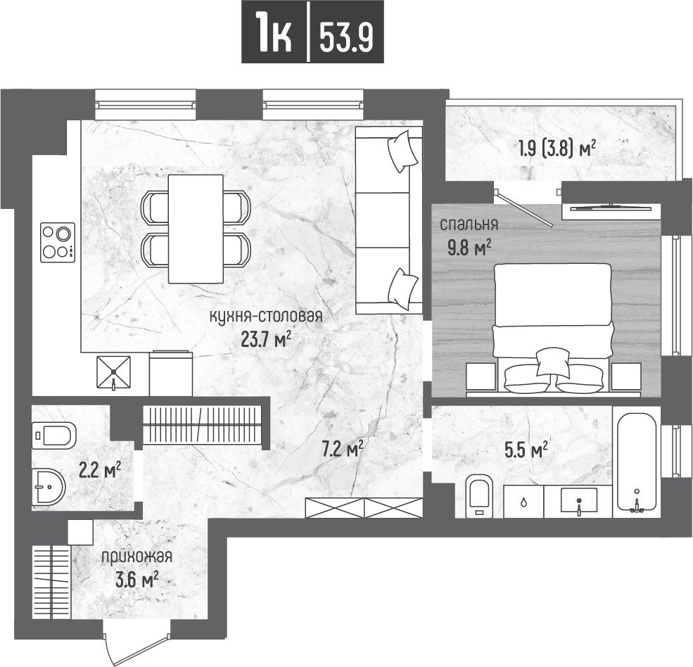 1-комнатная 53 м2 в ЖК Морена корпус null этаж 4