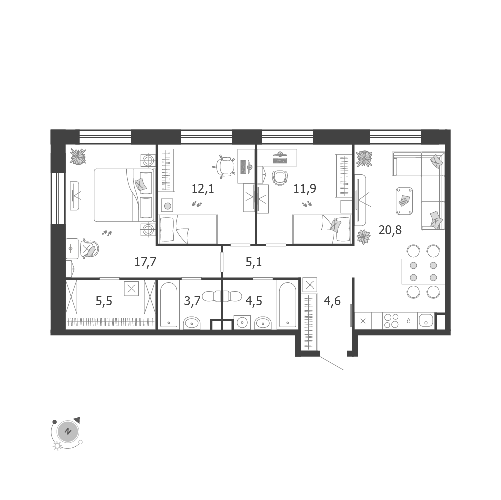 3-комнатная 85 м2 в ЖК Шагал корпус null этаж 10