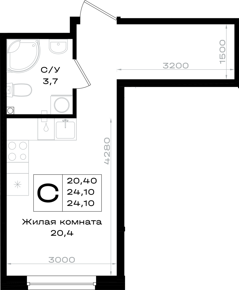 Студия 24 м2 в ЖК Придонье корпус null этаж 2