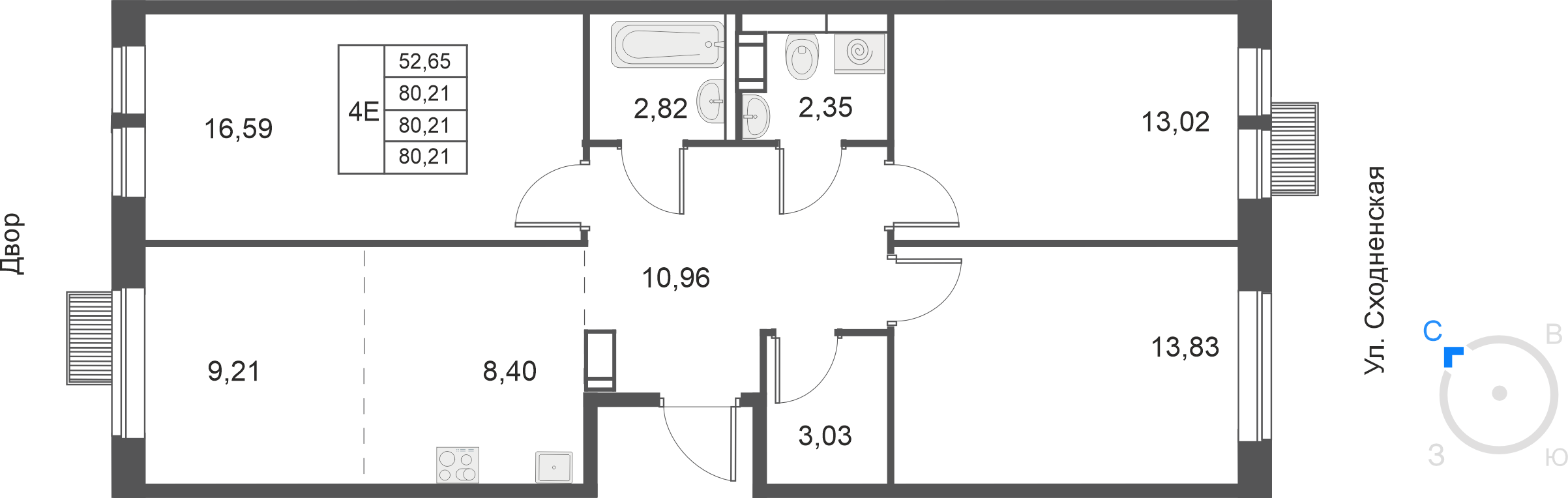 4-комнатная 80 м2 в ЖК Большое Путилково (УРАЛСИБ) корпус null этаж 11